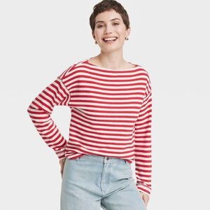Universal Thread Red & White Striped long sleeve Boat Neck T-Shirt
